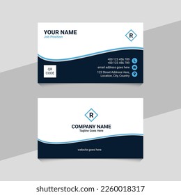 Blue Corporate Professional Business Card Template Design with QR Code	