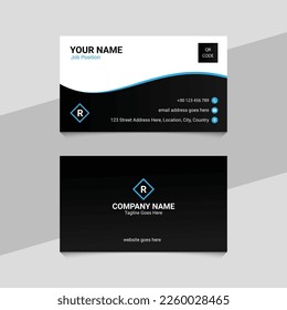 Blue Corporate Professional Business Card Template Design with QR Code