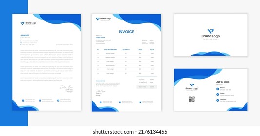 Blue Corporate Stationery design template, business letterhead, invoice layout and business card vector