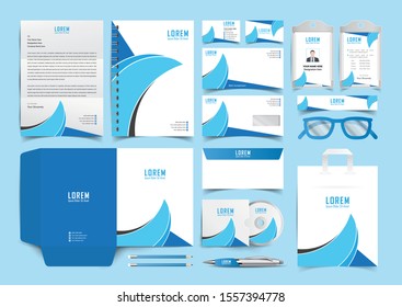 blue corporate  Stationery Template Design Kit. Branding Template Editable Brand Identity pack with digital elements. Vector company style for brandbook and guideline. EPS 10