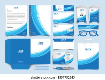 Blue corporate  Stationery Template Design Kit. Branding Template Editable Brand Identity pack with digital elements. Vector company style for brandbook and guideline. EPS 10