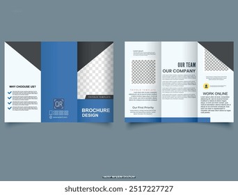 Blue corporate trifold brochure template. Vector illustration