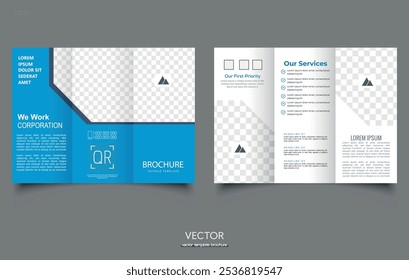 Blue Corporate trifold brochure template. Modern, Creative, and Professional tri-fold brochure vector design. Vector illustration