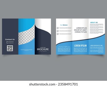 Blue corporate trifold brochure. Vector editable template