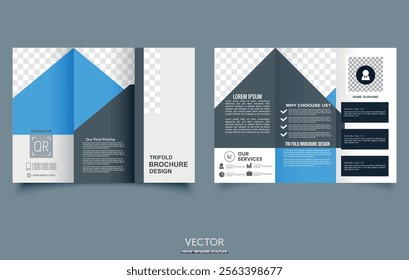 Blue Corporate Trifold business presentation backgrounds design template and page layout design for brochure ,book , magazine, annual report