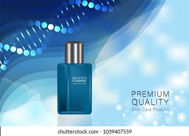 Blue Cosmetic container with advertising background ready to use, luxury skin care ad. vector illustration.	