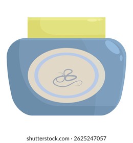 Blue cosmetic cream jar with yellow cap for branding mockup is standing on white background