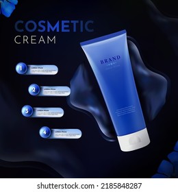 Blue Cosmetic Cream Product on Dark Background