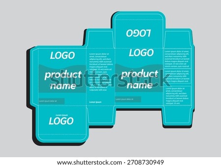 Blue Cosmetic Product Packaging Box Design. Medical Carton Template with Abstract Panels and Mockup Layout.