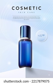 Blue Cosmetic Product for Skin Care on Light Blue Background