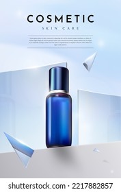 Blue Cosmetic Product for Skin Care on Glass Background