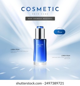 Blue Cosmetic Product for Skin Care Banner Template, Vector Illustration