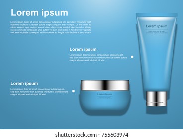 Blue cosmetic set on blue background