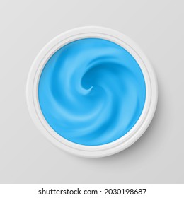 Blue Cosmetics Cream in Package Container Top View. Cosmetic Product for Care to Skin Face. Applicable for Dairy or Cosmetic Products Ads or Packaging Design