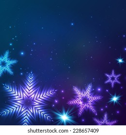 Blue cosmic vector snowflakes Christmas abstract background