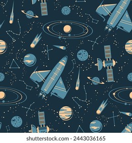 blue cosmic vintage seamless retro pattern vector illustration