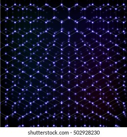 Blue cosmical molecular hexagonal grid vector abstract background