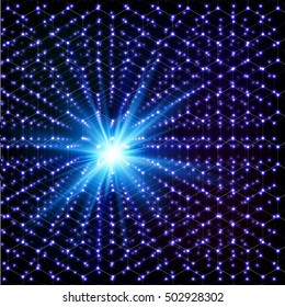 Blue cosmical shining molecular hexagonal vector grid