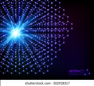 Blue cosmical shining molecular hexagonal vector grid