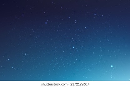 Blue cosmos. Realistic starry sky with gradient. Milky way with shining stars. Beautiful deep universe. Night sky with light effect. Space wallpaper. Vector illustration.