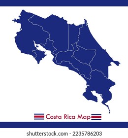 Blue Costa Rica country map vector with separate cities and territories