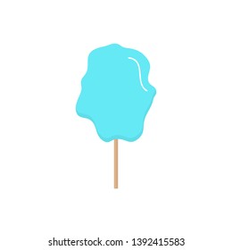 Blue cotton candy vector graphic illustration. Candy floss on stick, icon. Isolated.  