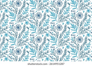 blue cotton flower pattern in one line sketch for seamless fabric kitchen textiles fashion prints and home surface design

