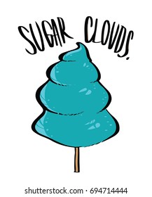 Blue cotton sugar or Sugar cloud, illustration vector comic style design.