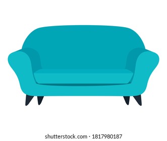 Design der blauen Couch, Inneneinrichtung Wohnzimmer Wohngebäude Wohnung und Wohnthema Vektorgrafik