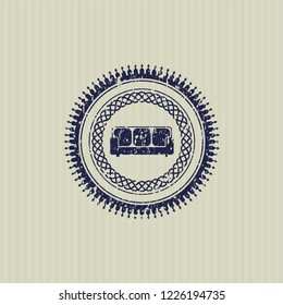 Blue couch icon inside distress rubber texture