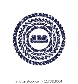 Blue couch icon inside rubber stamp
