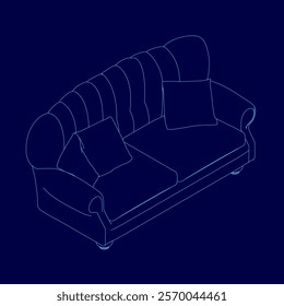 Blue couch with pillows on it. The couch is a modern design with a sleek look