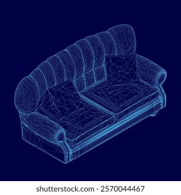 Blue couch with pillows on it. The couch is made of a material that looks like it is made of wire