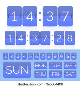 Blue countdown timer and scoreboard numbers. Vector EPS10 illustration