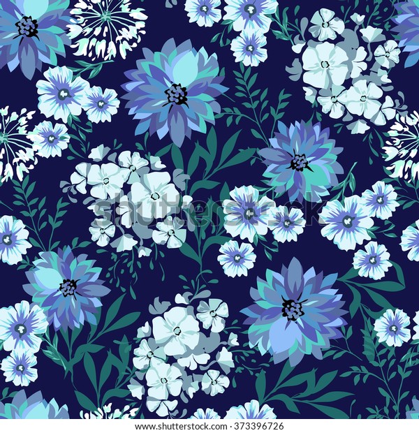 Blue Country Floral Seamless Background Stock Vector (Royalty Free ...