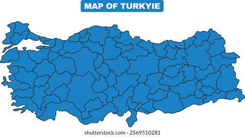 Blue Türkiye country map border outline vector