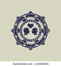 Blue couple in love icon inside distress rubber grunge stamp