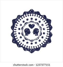 Blue couple in love icon inside distressed rubber texture