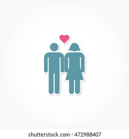 blue couple with pink love symbol with sticker look effect