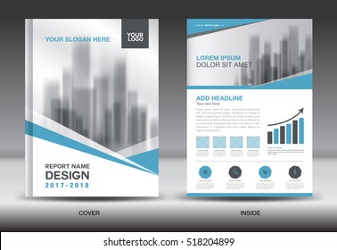 Blue Cover Annual report brochure flyer template creative design, Front and inside page layout, infographics vector, book, catalog