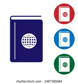 Blue Cover book travel guide icon isolated on white background. Set color icons in circle buttons. Vector Illustration