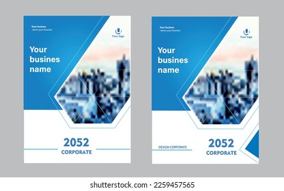 Blue cover for catalog, brochure, banner. Template for corporate book cover design in A4 format. It can be adapted to a brochure, magazine, poster, business presentation, portfolio, flyer, banner.