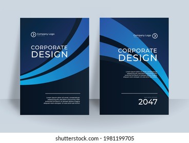 Plantilla de diseño corporativo de cubierta azul, ilustración vectorial de informe anual, diseño de portada de libros, folleto, cartel, folleto de folletos comerciales, anuncio, perfil de empresa, anuncios de revistas, antecedentes de afiches