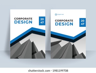 Plantilla de diseño corporativo de cubierta azul, ilustración vectorial de informe anual, diseño de portada de libros, folleto, cartel, folleto de folletos comerciales, anuncio, perfil de empresa, anuncios de revistas, antecedentes de afiches