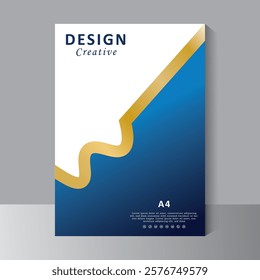 Blue cover design with gold line, Brochure template designs with blue colour. book cover desing, cover tempate with A4, Vector illustration.