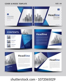 Blue Cover design and inside template for magazine, ads, presentation, annual report, book, leaflet, poster, catalog, printing media, newsletter, business brochure flyer, Horizontal layout vector. A4