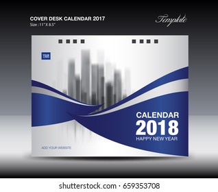 Blue Cover Desk Calendar 2018 Design, business brochure flyer template, printing, advertisement