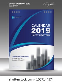 Blue Cover Desk Calendar 2019 Design, Flyer Template, Ads, Booklet, Catalog, Newsletter