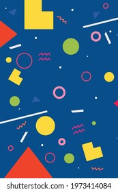 blue cover with geometric colorful shapes