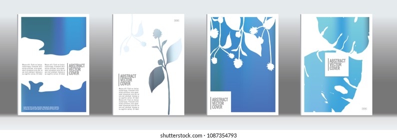 Blue cover set. Exotic flyer on light background.  Liquid design. Brochure template design. Blue and white backdrop. Stylish vector cover design.  Abstract gradient retro texture.